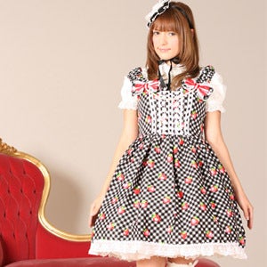 BODY LINE いちご柄 レース装飾 ジャンパースカート Strawberry Print JSK (g068-g069) by Bodyline
