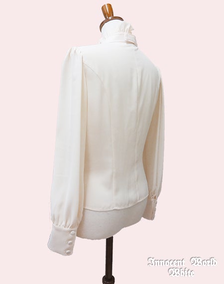 Innocent World White ~ Standing Collar Ribbon Jabot Blouse by