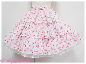 Angelic Prttey いちごシフォンスカート　黒 Fluffy Strawberry Chiffon Skirt by Angelic Pretty