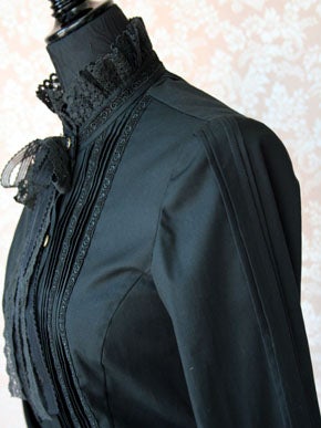 Lace Ribbon Standing Collar Blouse by Victorian Maiden