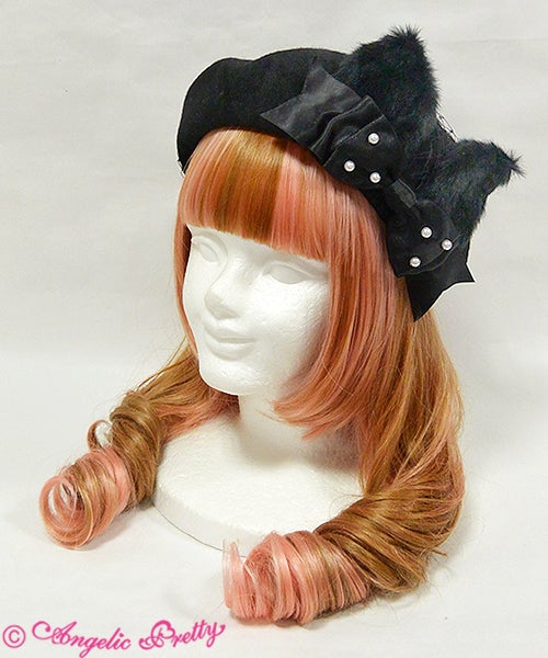 Angelic Pretty きまぐれCatベレー帽 ブラック　ねこみみ　リボン Whimsical Cat Beret by Angelic Pretty