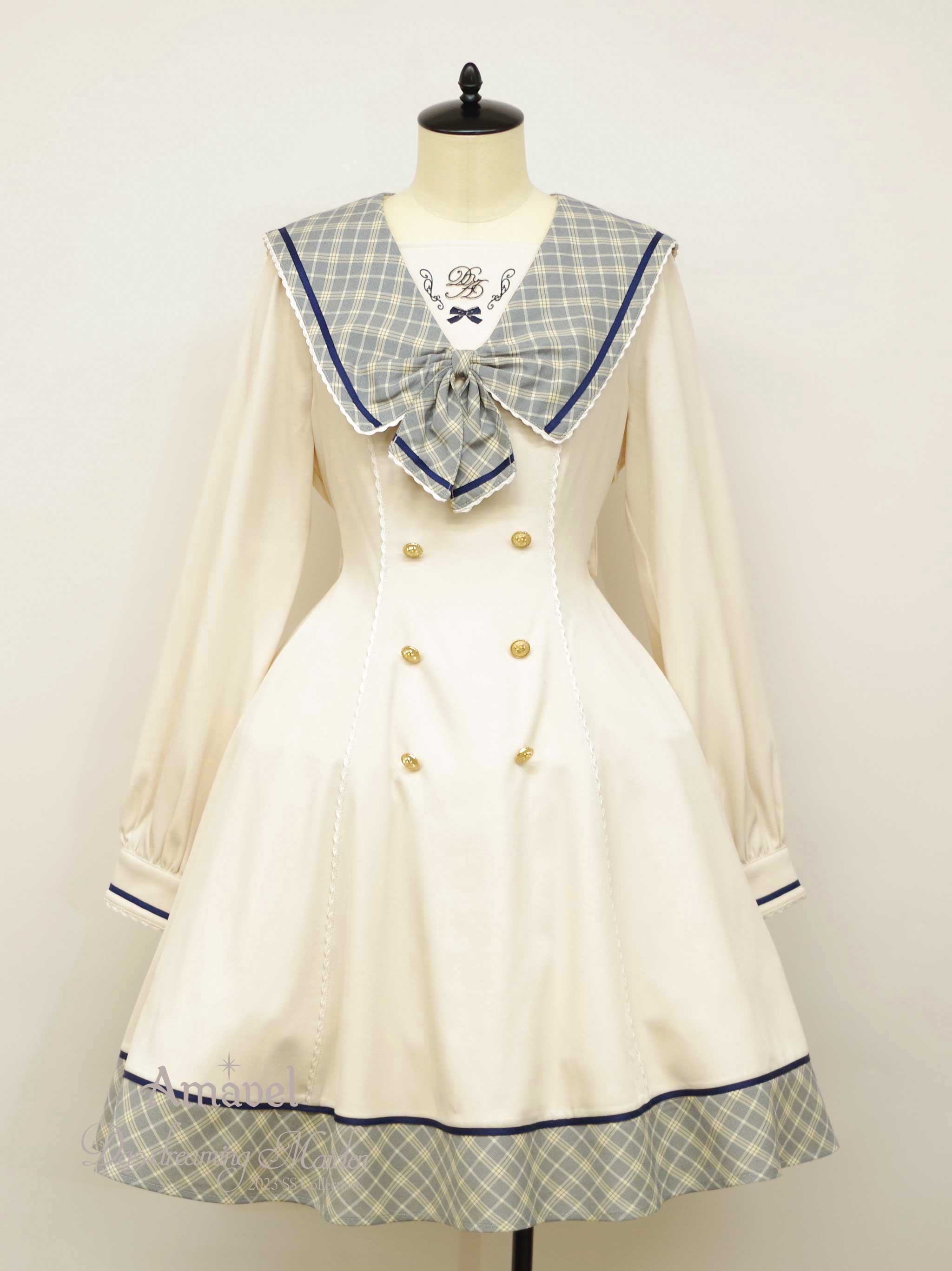 Amavel ~ Check Ribbon Sailor OP by Offbrand