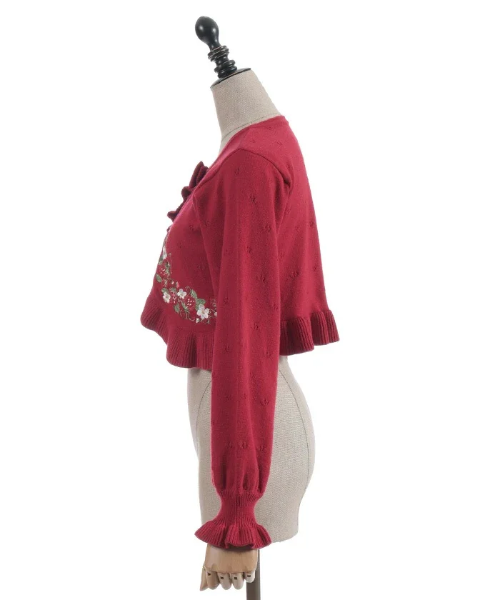Chalmiere ~ Strawberry Embroidery Knit Bolero by Axes Femme