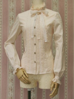 Lace Ribbon Standing Collar Blouse by Victorian Maiden