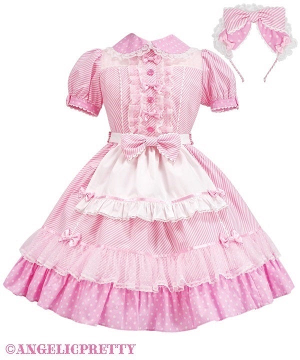 Stripe Girly Cafe OP Set by Angelic Pretty