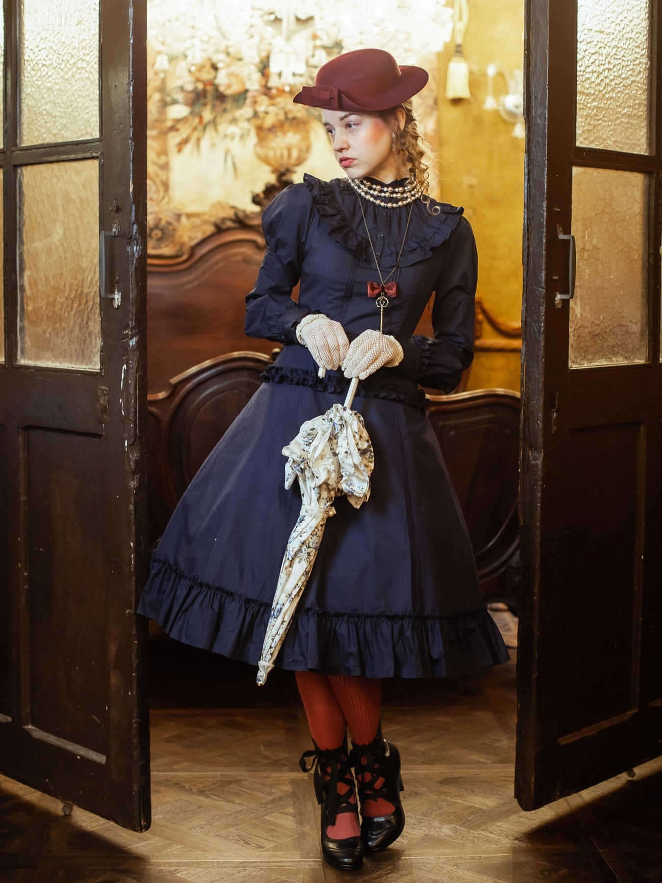 Rococo Bouquet Frill Parosol by Victorian Maiden