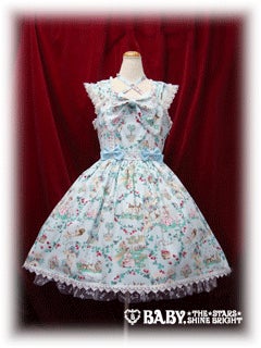 2010 ベイビーザスターズ Blooming  White JSK Blooming Snow White Print Ribbon JSK by Baby, the Stars Shine Bright