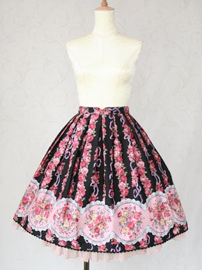 Rose Bouquet Stripe Frill Skirt by Victorian Maiden