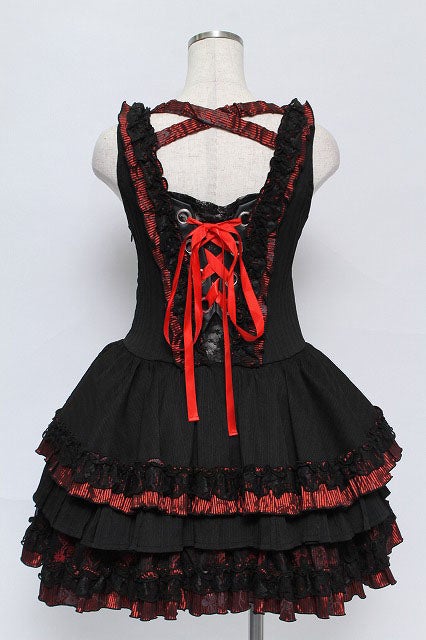 h.NAOTO FRILL ゴスロリ　ロリータ JSK H.Jelly Stripe Frill Lace Up JSK by h.NAOTO