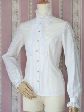 Lace Ribbon Standing Collar Blouse by Victorian Maiden