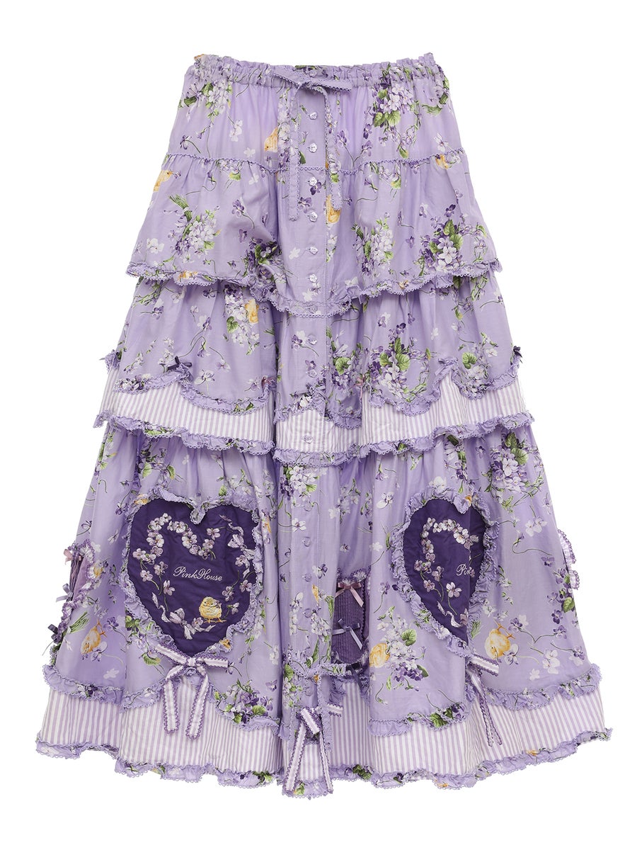 Little Violet Print Patchwork Skirt by Pink House