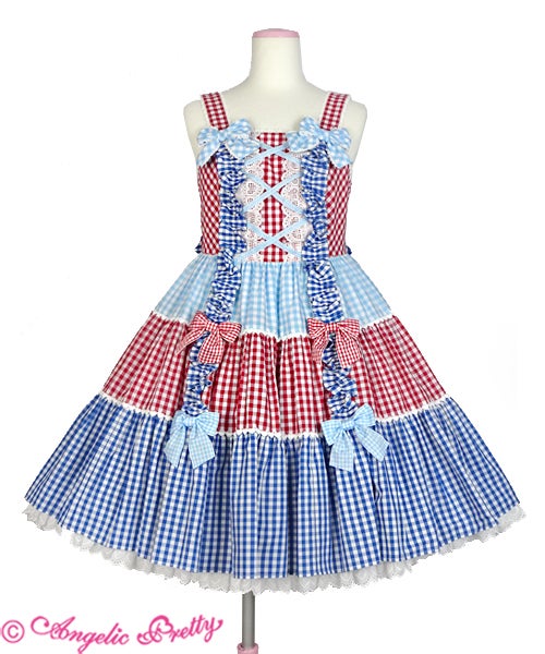 Gingham Color Scheme Shoulder Ribbon JSK by Angelic Pretty