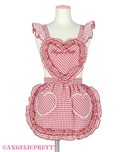 Heartギンガムフリルエプロン 赤 Angelic Pretty Heart Gingham Frill Apron by Angelic Pretty