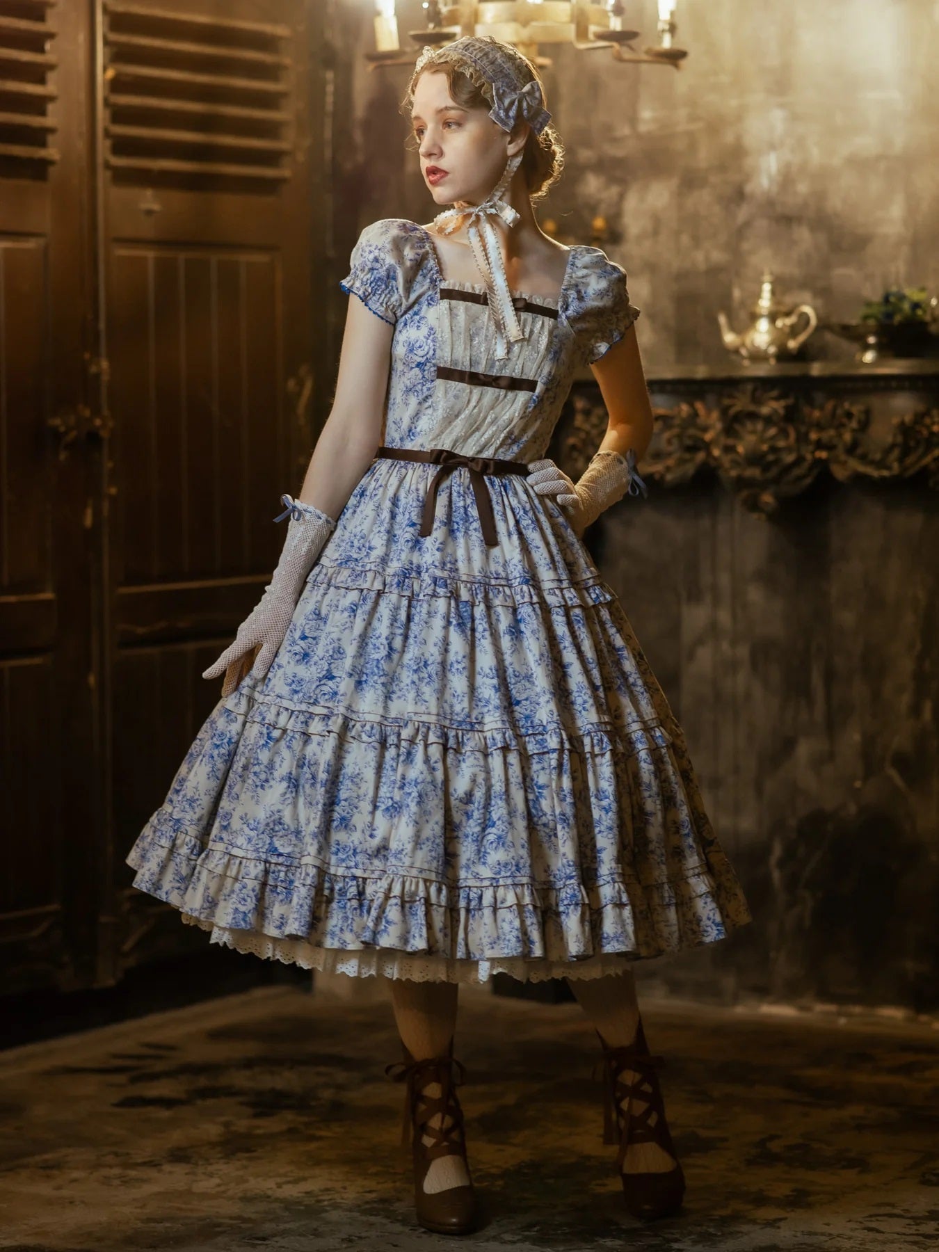Toile de Rococo Bouquet Tiered Long OP by Victorian Maiden