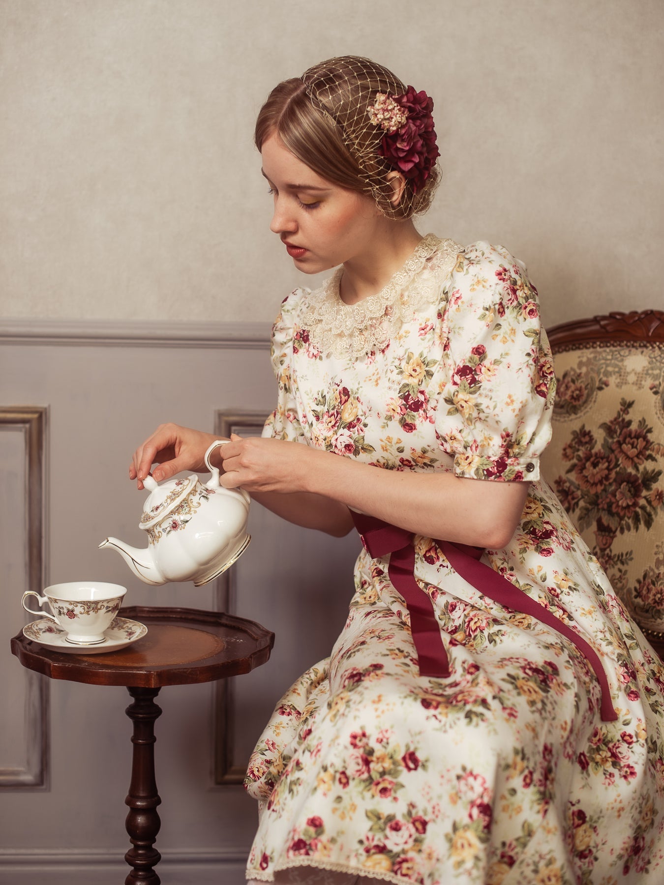 Rococo Bouquet Print Bisque Doll OP by Victorian Maiden