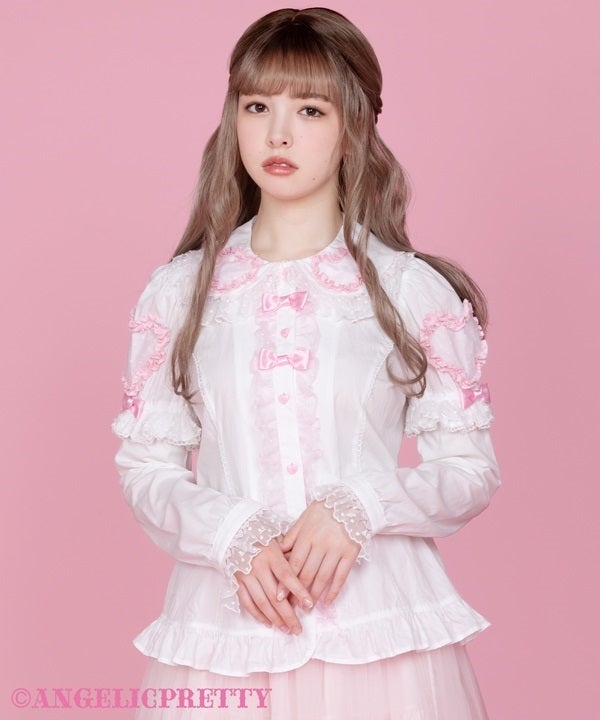 Frill Heart Detachable Sleeves Blouse (2024) by Angelic Pretty