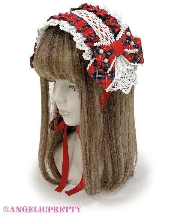 ANGELIC PRETTY おしゃまフリルヘッドドレス　タータン　ピンク Oshama Frill Headdress (Tartan) by Angelic Pretty