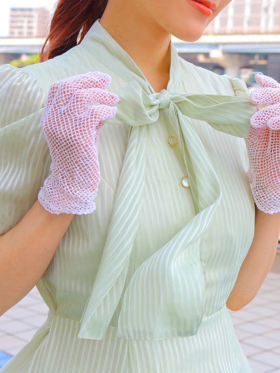 victorianmaiden　ストライプリボンセーラースカート（ミント） Sheer Stripe Ribbon Tie Dress (2022) by Victorian Maiden