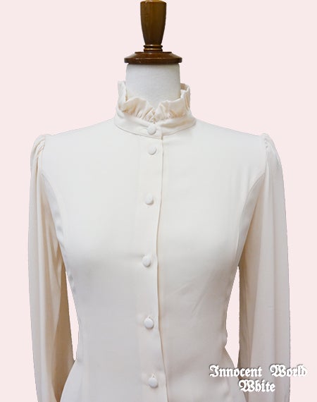 Innocent World White ~ Standing Collar Ribbon Jabot Blouse by