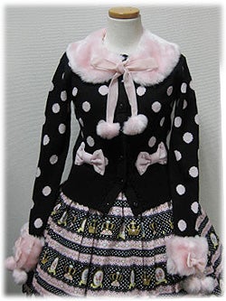 d*7様 angelic pretty 懐古　カーディガン　黒白 Fur Collar & Cuff Dot Cardigan by Angelic Pretty
