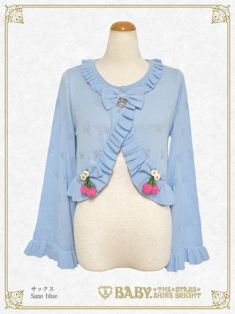 Swinging Strawberry Ribbon Transparent Knit Bolero by Baby, the