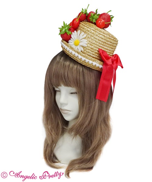 Ribbon Berry Mini Straw Hat by Angelic Pretty