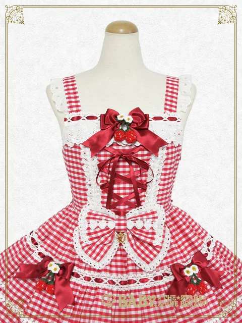 Swinging Strawberry's Happy Berry Present Gingham JSK by Baby, the