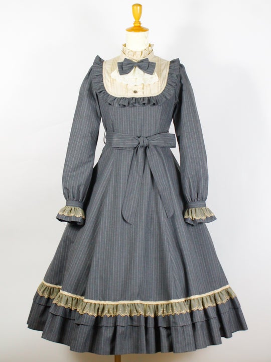 ヴィクトリアンメイデン／エコールストライプ クラシカルドールロングドレス Ecole Stripe Classical Doll Long OP by Victorian Maiden