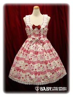 ベイビーザスターズ　 ギンガムチェックリボンレースカチュ 赤　初期BABY Sweet Gingham Border Ribbon Ribbon JSK by Baby, the Stars Shine Bright