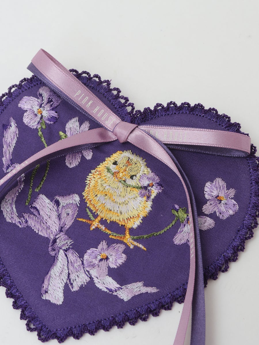 pink house♡リトルヴァイオレット刺繍ハートワッペン　アイボリー Little Violet Embroidery Heart Patch by Pink House