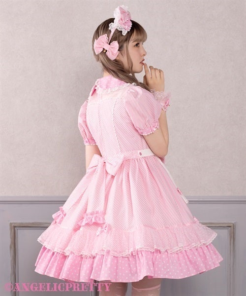 Stripe Girly Cafe OP Set by Angelic Pretty
