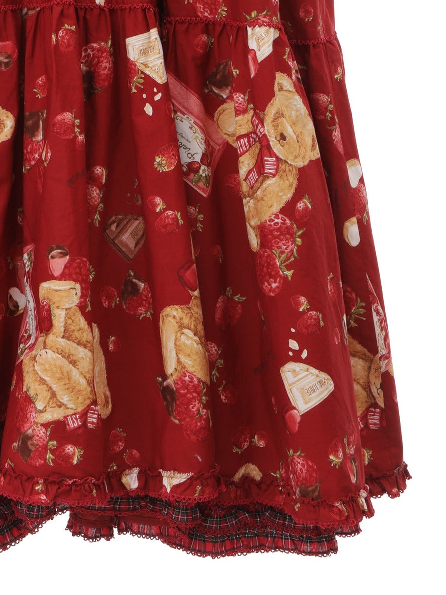 PINK HOUSE×Misako Aoki] Strawberry Choco Bear Print Midi OP by