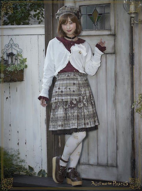 アリスのトランプレースタータン柄プリーツスカート(グレー) Alice's Cards Lace Tartan Check Pleated Skirt by Alice and the Pirates