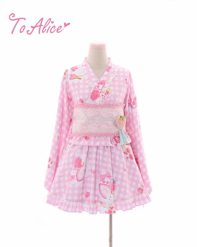 ToAlice C2167 Strawberry Gingham Check Yukata Set by Chinese Indie