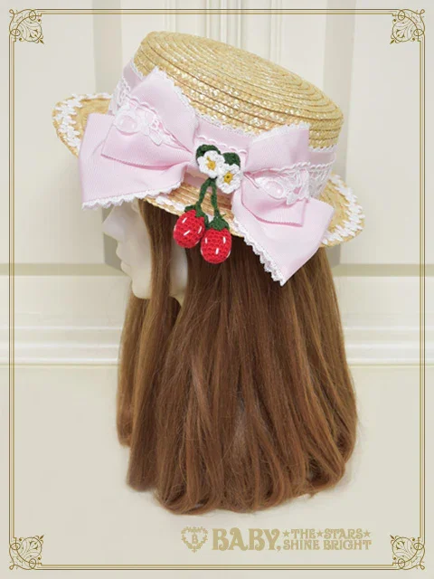 くみゃちゃんとゆらゆらいちごのカンカン帽 ピンク Kumya Swinging Strawberry Boater Hat by Baby, the Stars Shine Bright