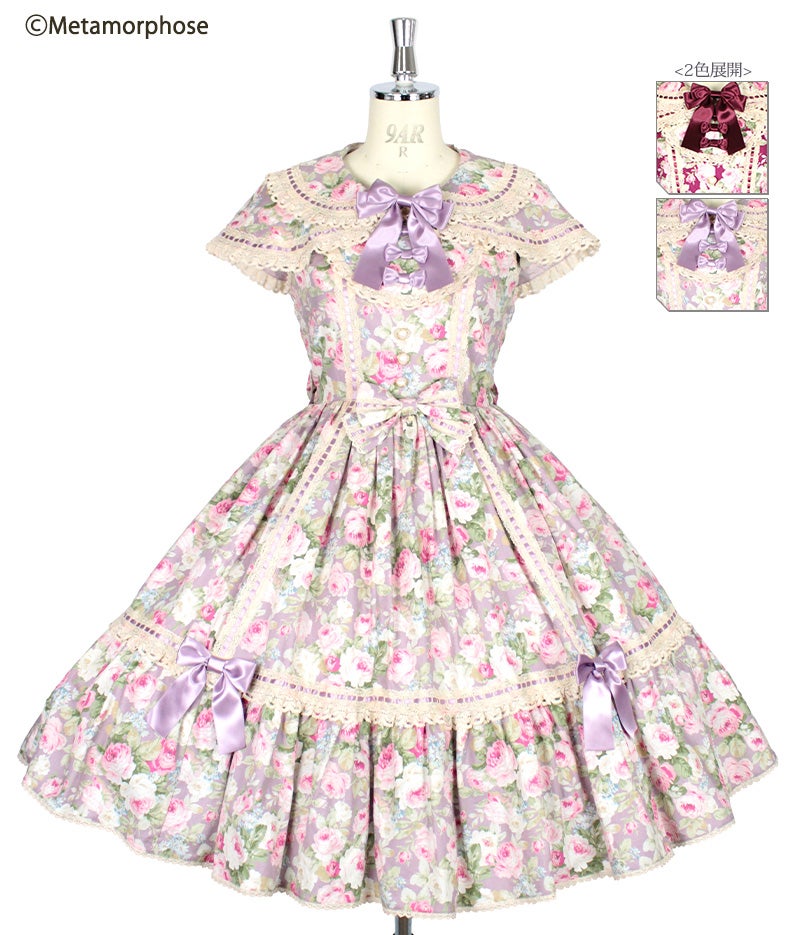 Frill Ribbon JSK with Cape (Flower Print) by Metamorphose Temps de