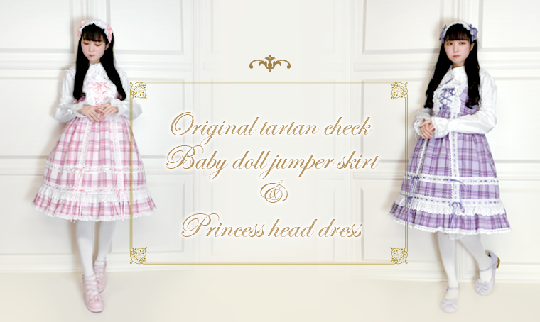 Original Tartan Check Babydoll JSK and Princess Drop Headdress Set
