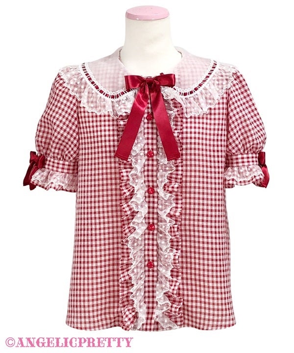 Gingham Ladder Lace Blouse (2025) by Angelic Pretty