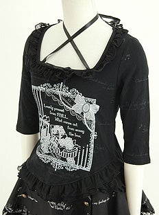 FRILL Ribbon Print Cutsew by h.NAOTO