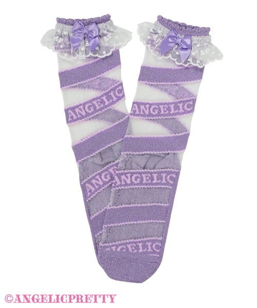 Striped Candy Crew Length Socks (2021) by Angelic Pretty