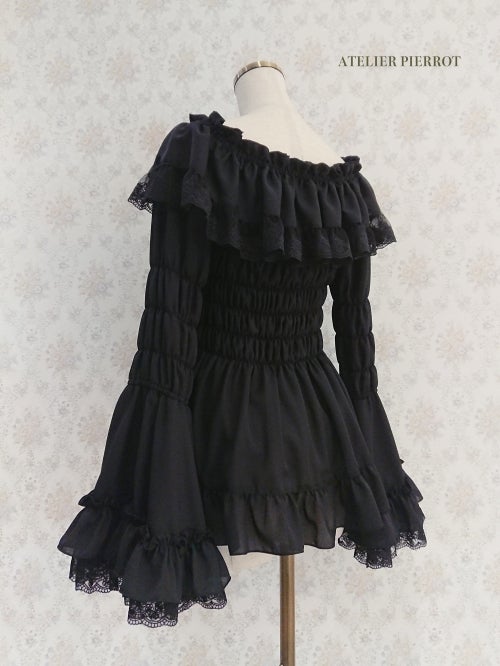 Lace Shirring Princess Sleeve Blouse by Atelier Pierrot