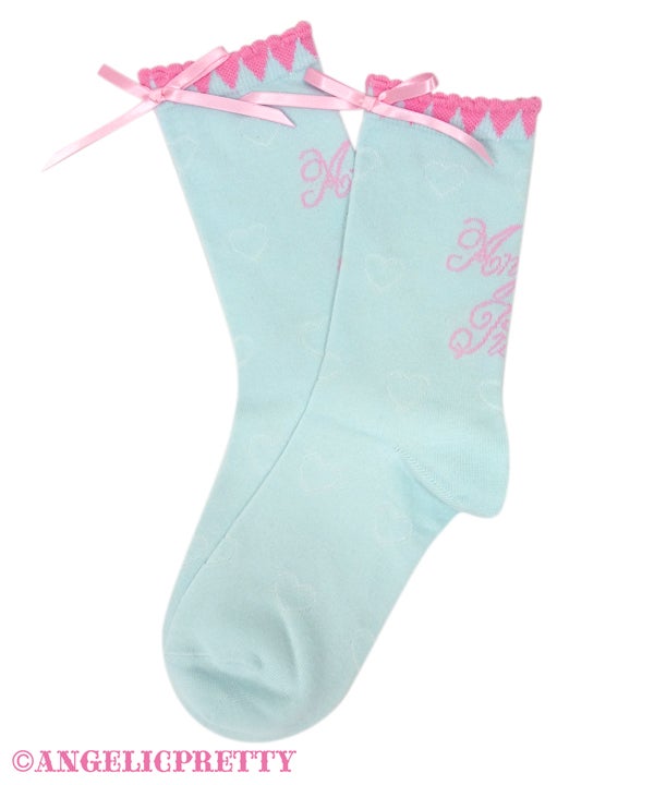Heart Picot Ribbon Crew Length Socks by Angelic Pretty