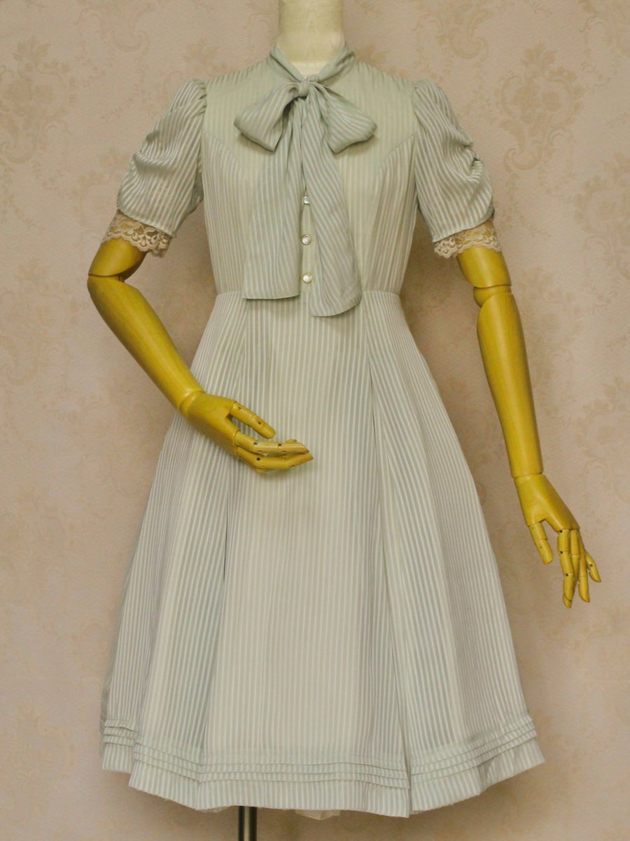 Sheer Stripe Ribbon Tie Dress (2022) by Victorian Maiden