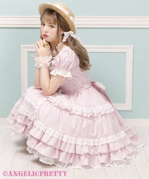 Flower Lace Frill Shirring OP by Angelic Pretty