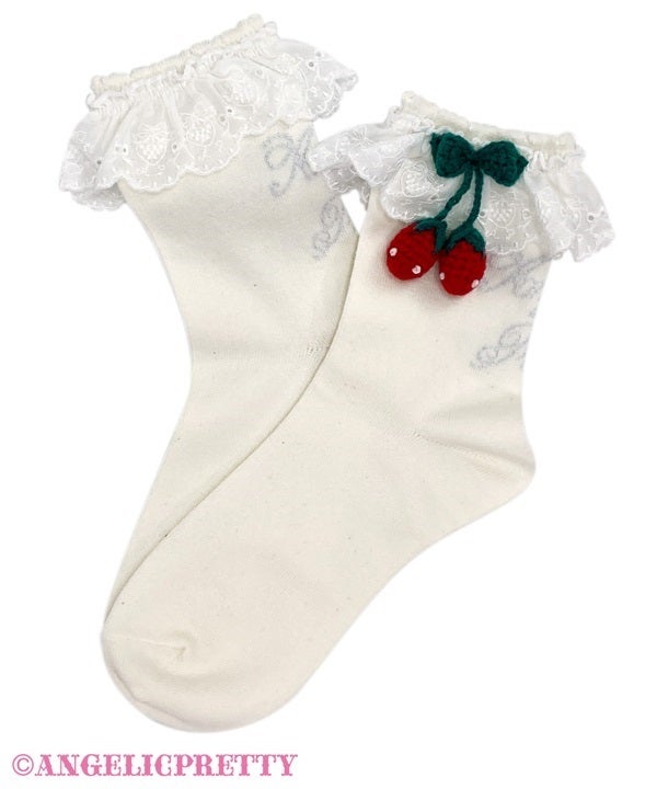 Angelic Pretty ファー付きホワイトソックス　オーバーニー Dress-up Berry Knitted Crew Length Socks by Angelic Pretty