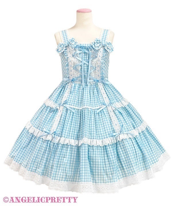 Shoulder Ribbon JSK (Gingham) (2025) by Angelic Pretty