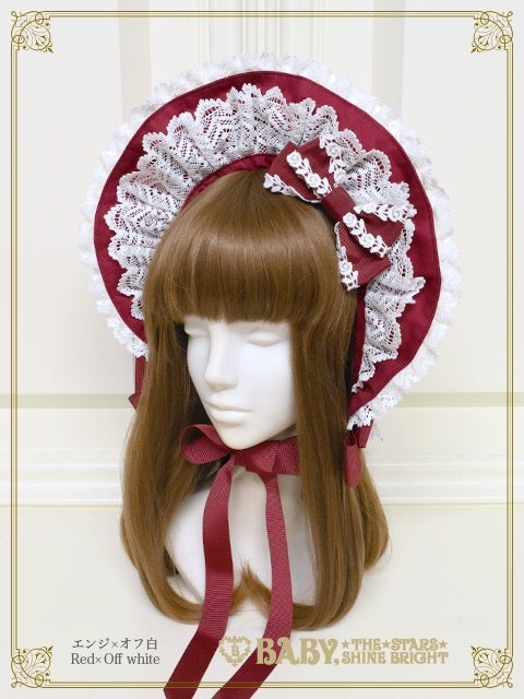 BABY トーションレースのフルボンネット 白黒 Torchon Lace Full Bonnet (2021) by Baby, the Stars Shine Bright