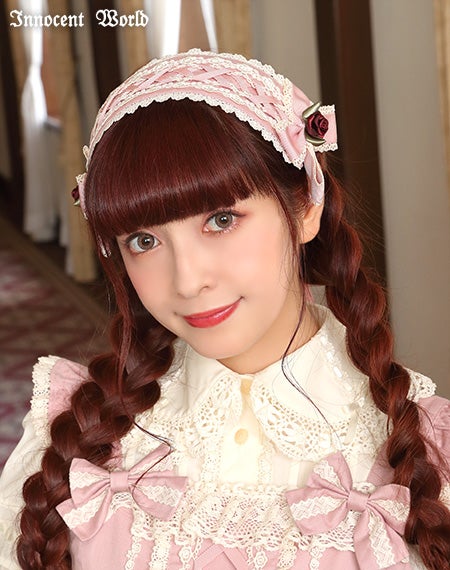 Innocent World クロスリボンヘッドドレス ピンク×生成 Revival Cross Grosgrain Ribbon Headdress (2021 2nd release) by