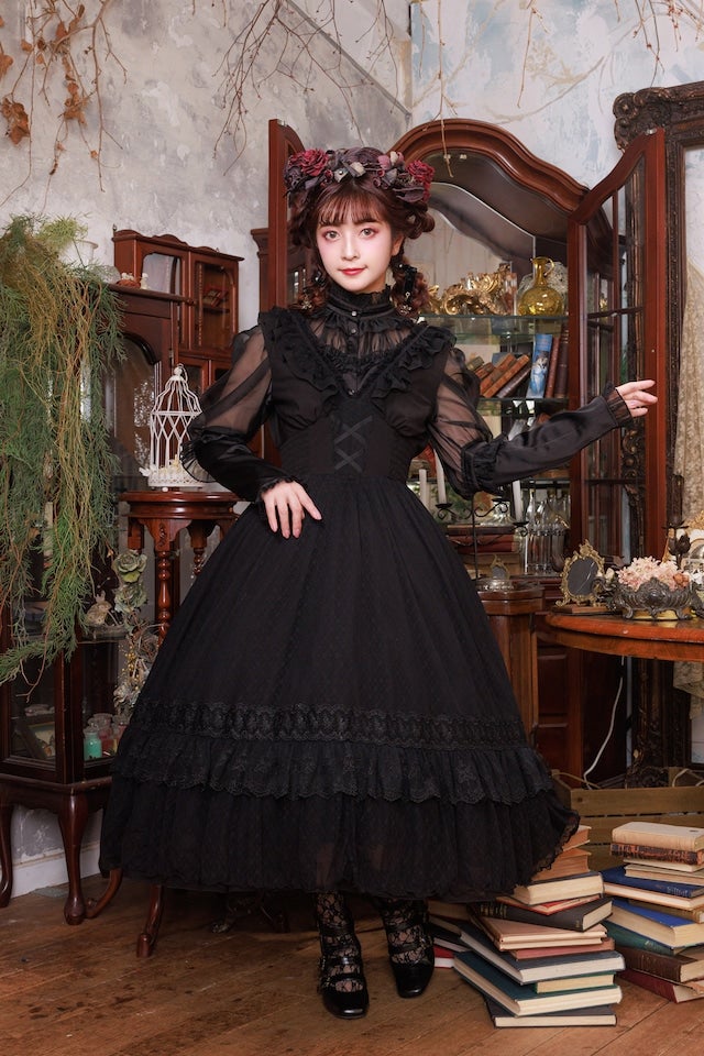 Whip Collection JSK　バレッタ　オーバーニー　3点Set　黒 Hoshibako Works ~ Little Grace JSK by Chinese Indie Brand