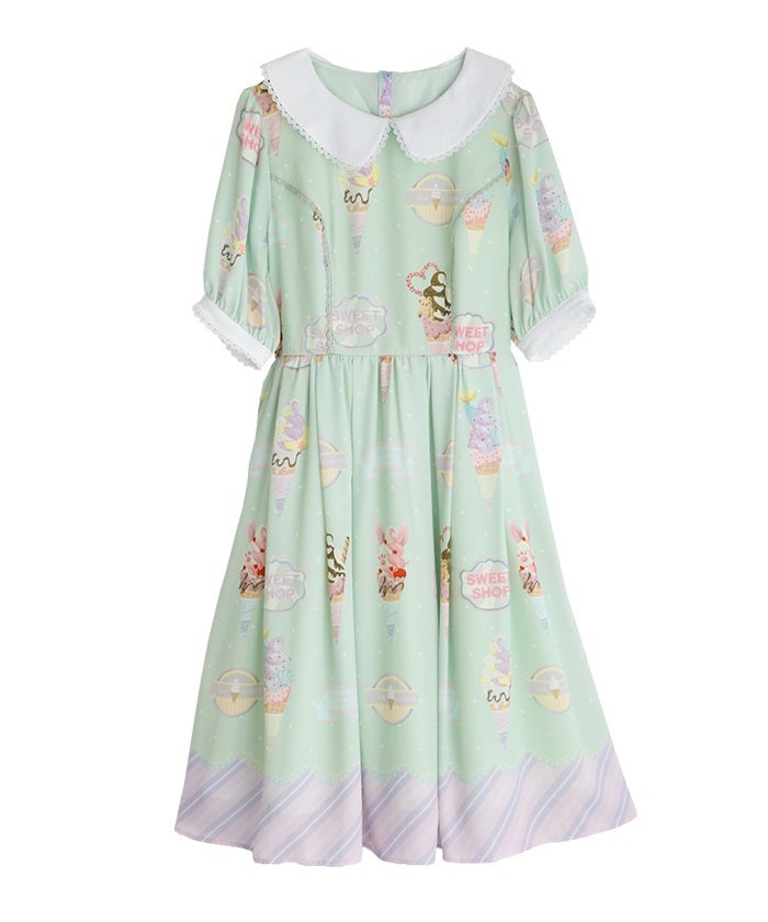 axes femme kawaii アイス柄ワンピース ミント 半袖 Kawaii ~ Decoration Ice Cream Short Sleeve OP by Axes Femme
